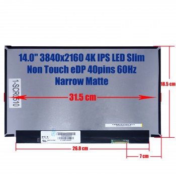 Laptop Screen monitor for Lenovo ThinkPad X1 Carbon 7th 8th Gen NV140QUM-N61 V3.0 NV140QUM-N53 14.0" 3840x2160 UHD 4K LED IPS 72% NTSC Slim Non Touch eDP 40pins 60Hz Matte ( SKU.1-SCR0510 )
