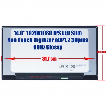 Laptop Screen monitor for Lenovo IdeaPad 530S-14IKB 81EU B140HAN04.0 HW4A FW1 5D10R06217 Non Touch Digitizer 14.0'' 1920x1080 FHD IPS LED 45% NTSC eDP1.2 30pins 60Hz Glossy ( SKU.1-SCR0520 )