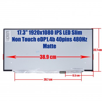 Laptop Screen monitor for Dell Alienware x17 R2 Alienware m17 R5 AMD N173HME-GA2 3HRM1 03HRM1 17.3'' 1920x1080 FHD IPS LED Slim Non Touch 72% NTSC eDP1.4b 40pins 480Hz Matte ( SKU.1-SCR0578 )