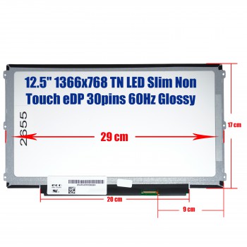 Laptop Monitor 12.5'' 1366x768 WXGA LED 30pin EDP Slim Laptop Screen Monitor(Ref. 1-2655)