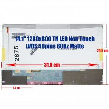 Laptop Monitor 14.1'' 1280x800 WXGA LTN141AT15-001 P/N 42T0724 63Y3031 LED 40PIN (Ref. 2875)