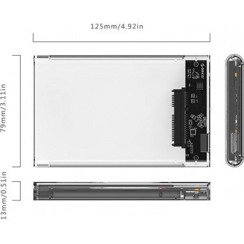 External Case Transparent HD enclosure Serial ATA 2.5''' USB 3.0 Black ORICO 2139U3-CR Transparent (Code 1-PER0003)